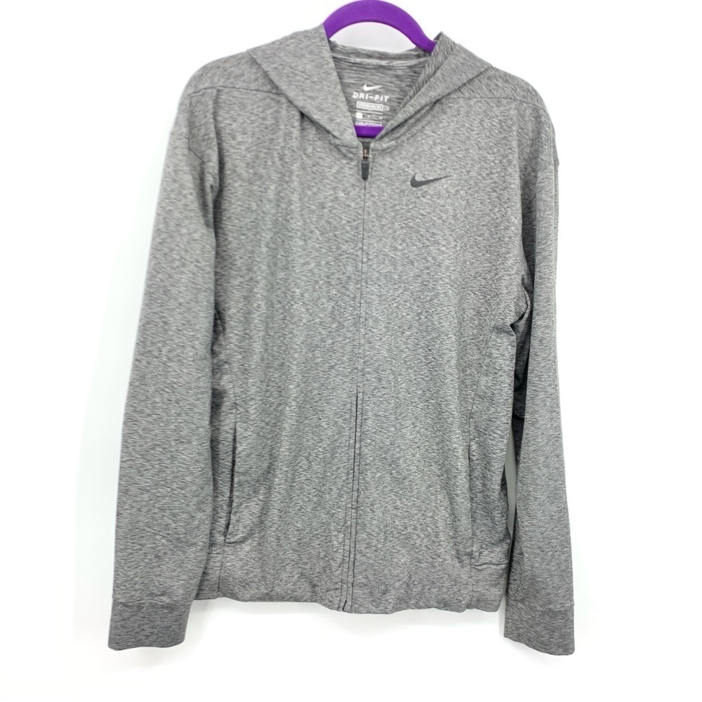 Nike Men Size Small Hoodie Zip Front Sweatshirt Gray Standard Fit Jersey Stretch
